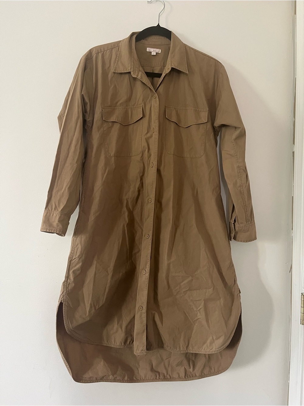 Gap Tan Shirt Button Up Mini Dress Medium 100% Cotton Safari Capsule Wardrobe